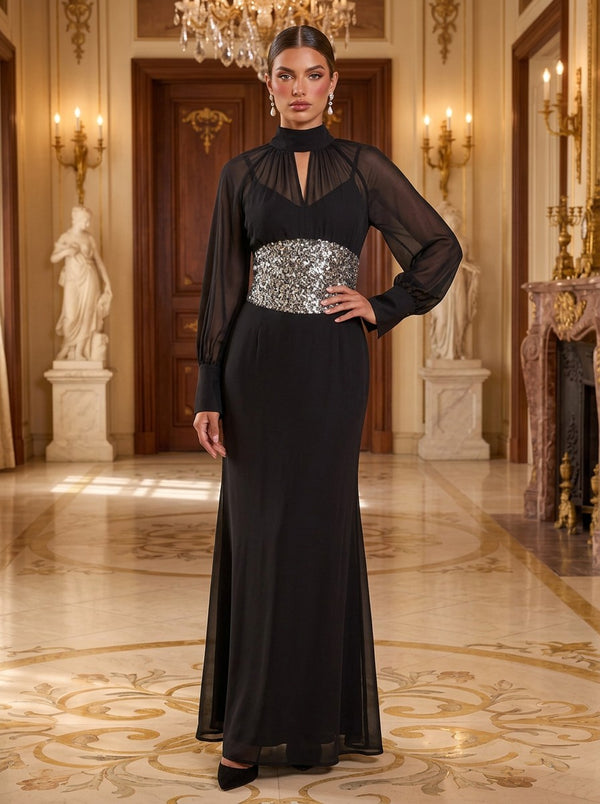 Satin Mermaid High Neck Long Evening Dresses with Evening Dresses