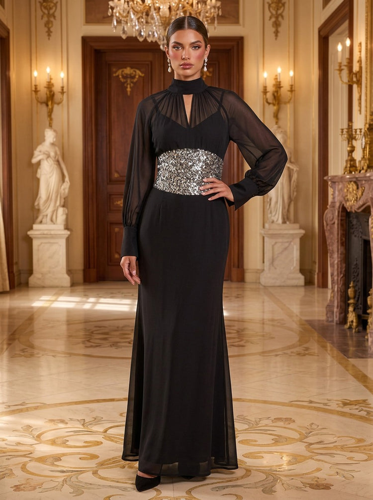 Satin Mermaid High Neck Long Evening Dresses with Evening Dresses