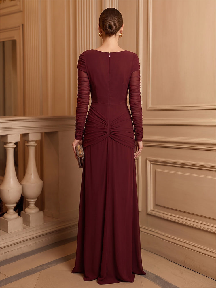 Jersey Mermaid Round Neck Long Evening Dresses with Waist Sash