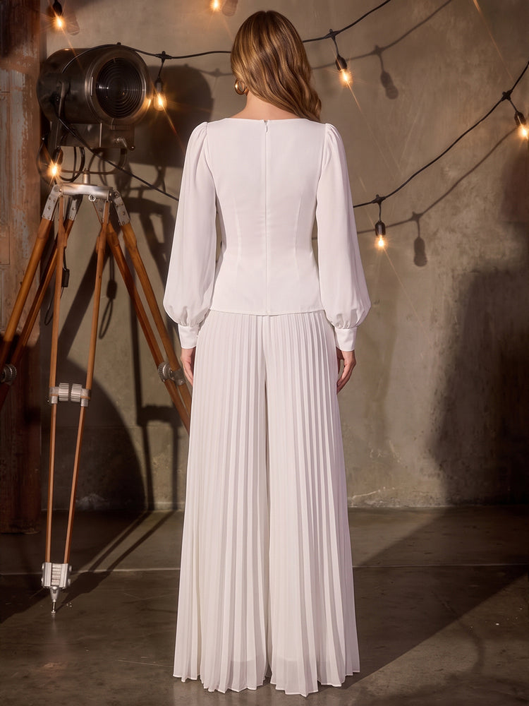 Chiffon Two-Piece Separates Square Neck Long Evening Dresses with 3D Flowers