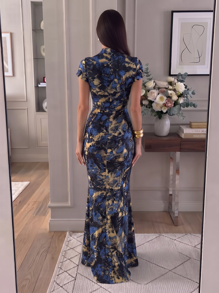 Jacquard Mermaid V Neck Long Evening Dresses with Wrap Front