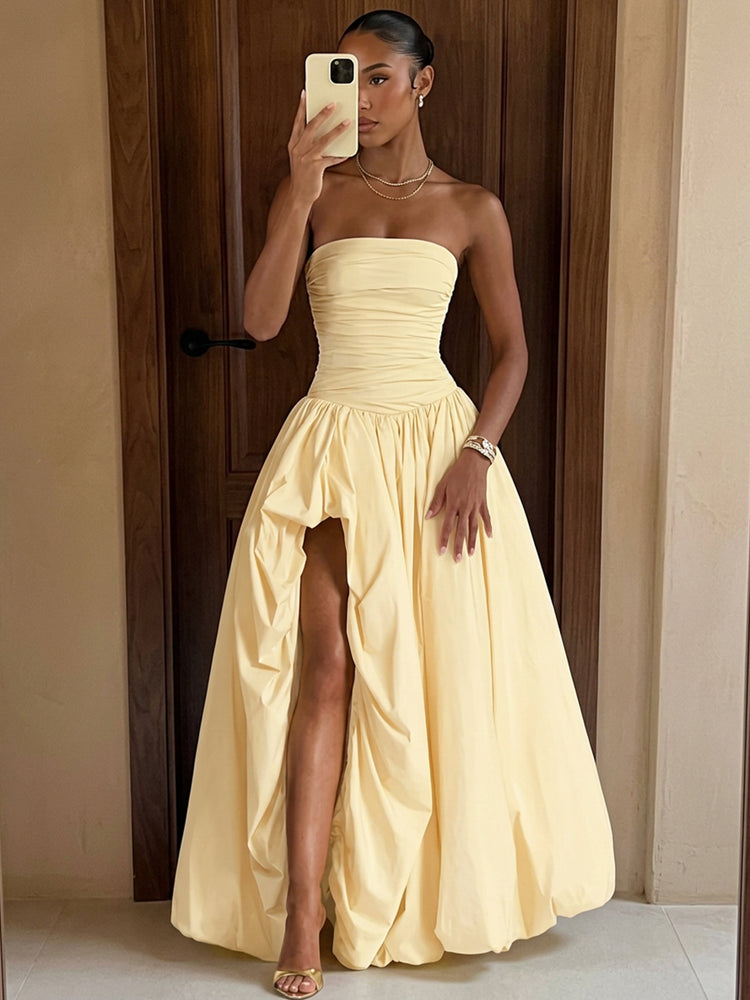 Stretch Crepe A-Line Strapless Long Evening Dresses with Ruched