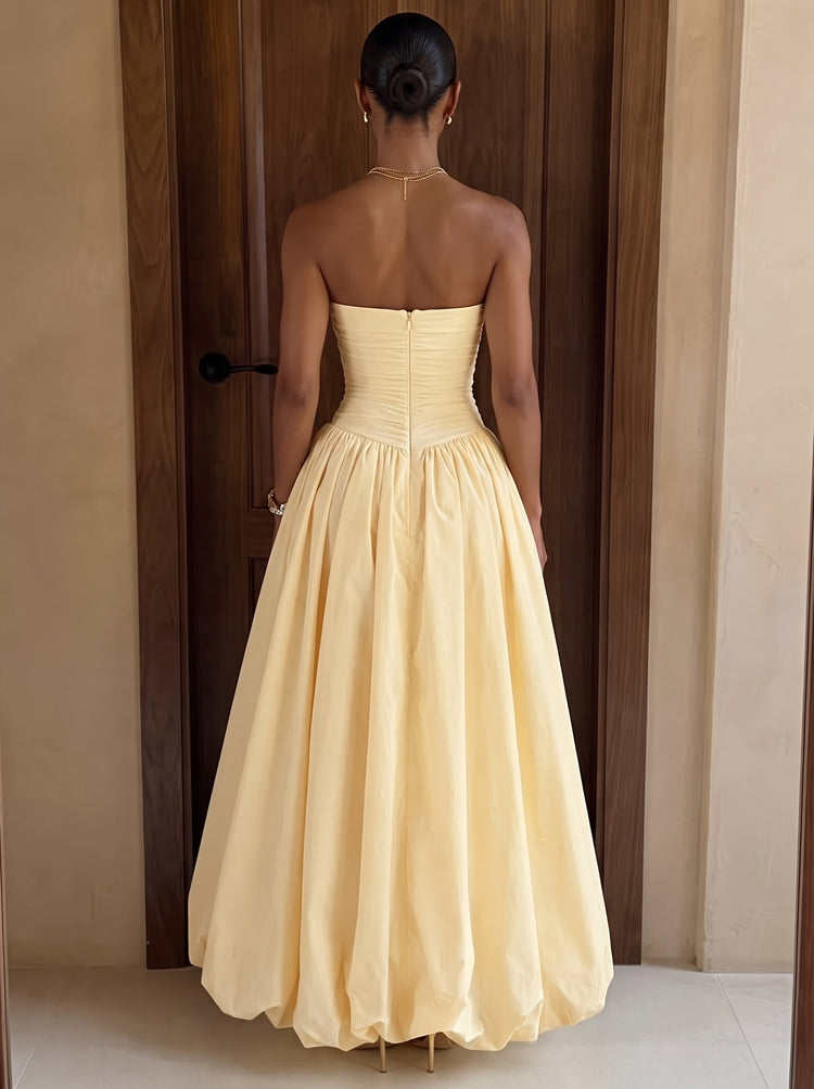 Stretch Crepe A-Line Strapless Long Evening Dresses with Ruched