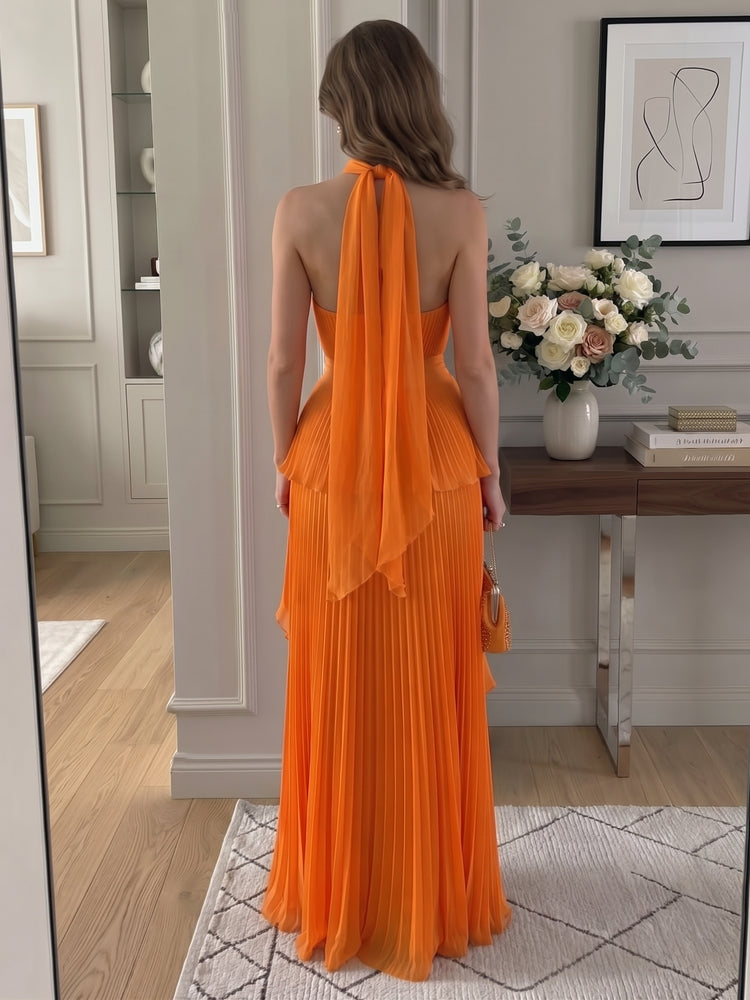 Chiffon A-Line Strapless Long Evening Dresses with Pleated