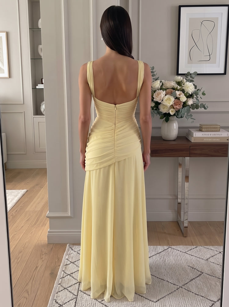 Chiffon A-Line Sweetheart Long Evening Dresses with Ruched Bodice