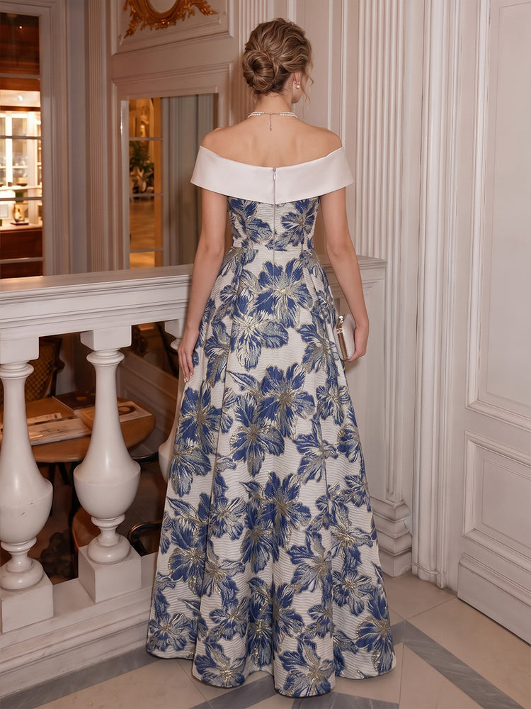 Jacquard A-Line Off Shoulder Long Evening Dresses with Bardot