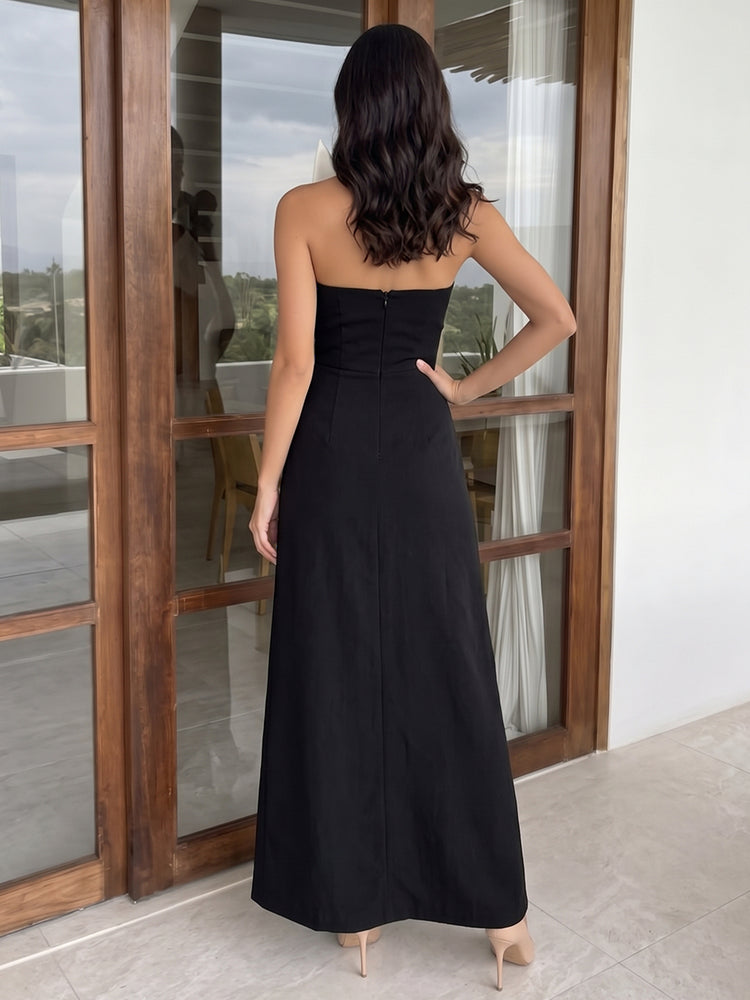 Stretch Crepe Jumpsuit Asymmetric Neck Long Evening Dresses with Split Overlay
