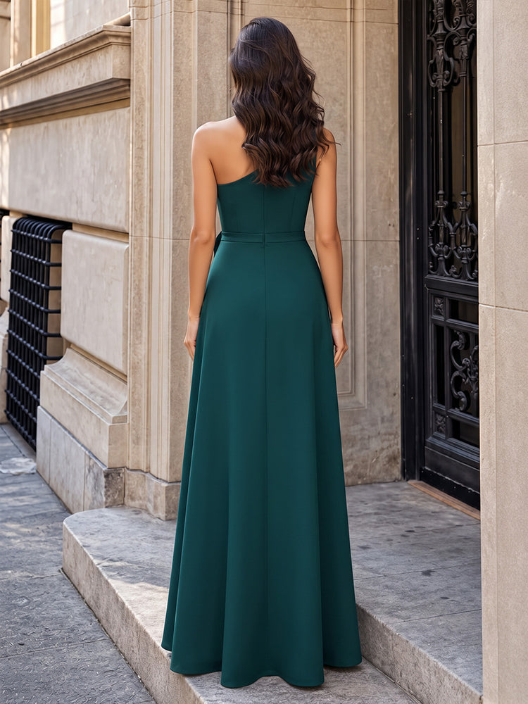 Jersey A-Line One Shoulder Long Evening Dresses with Slit