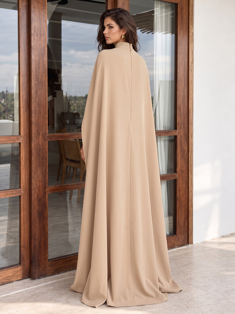 Stretch Crepe Jumpsuit High Neck Long Evening Dresses with Satin Cape