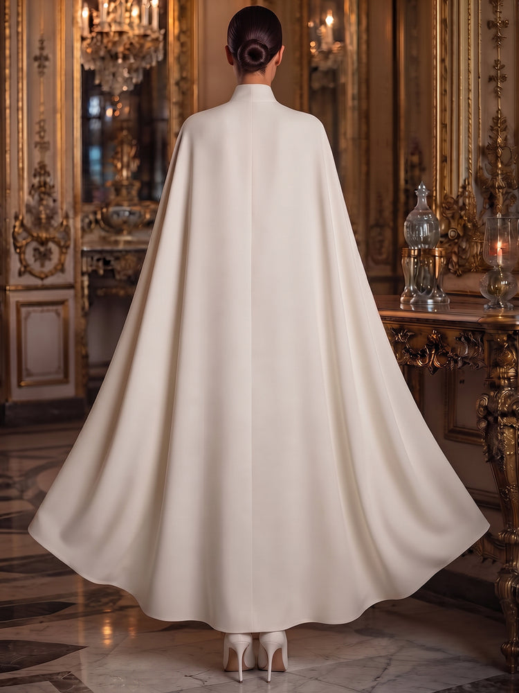 Stretch Crepe Jumsuit Round Neck Long Evening Dresses with Satin Cape