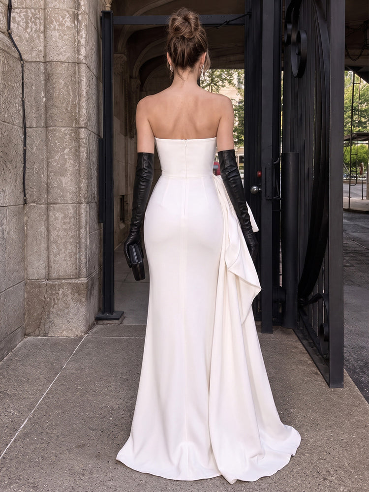 Stretch Crepe Mermaid Strapless Long Evening Dresses with Slit