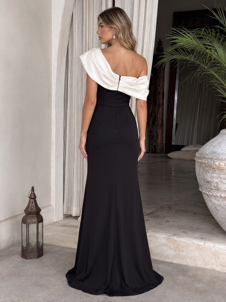 Stretch Crepe Mermaid One Shoulder Long Evening Dresses with Ruched