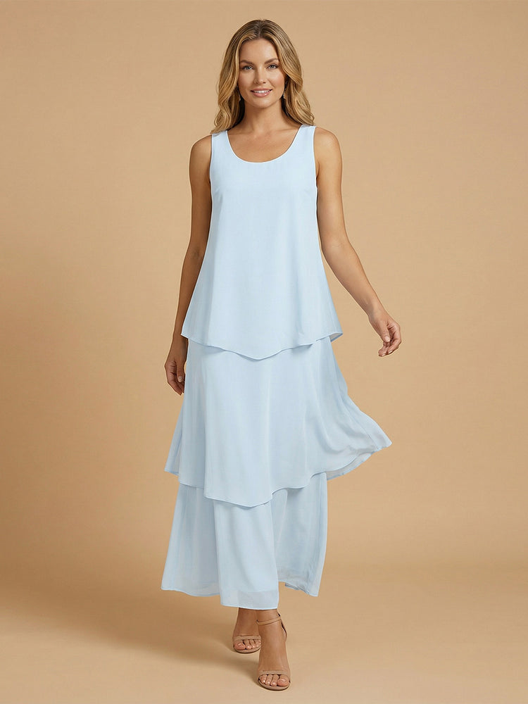Chiffon A-Line Scoop Neck Long Mother of the Bride Dresses with Ruffles