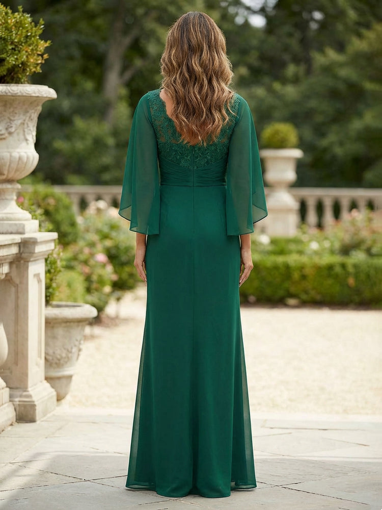 Chiffon Mermaid V Neck Long Mother of the Bride Dresses with Applique