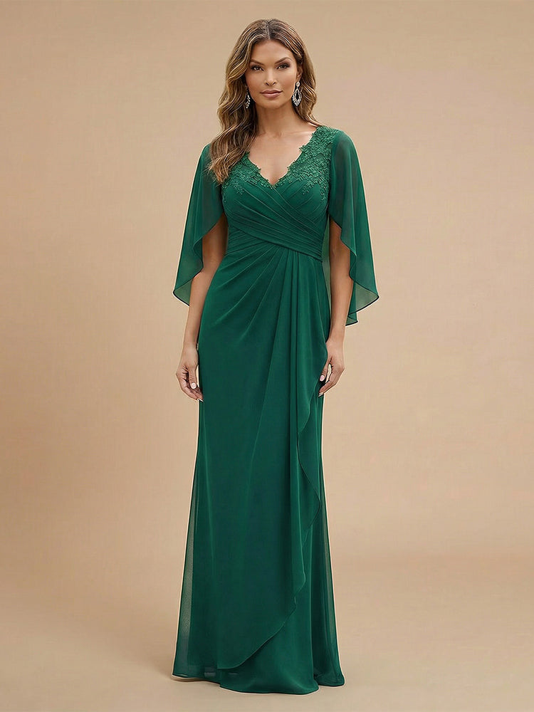 Chiffon Mermaid V Neck Long Mother of the Bride Dresses with Applique