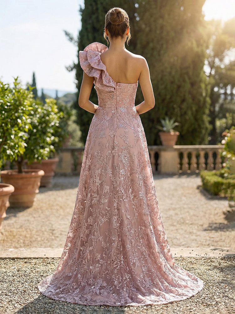 Tulle Mermaid One Shoulder Long Wedding Guest Dresses with Ruffles