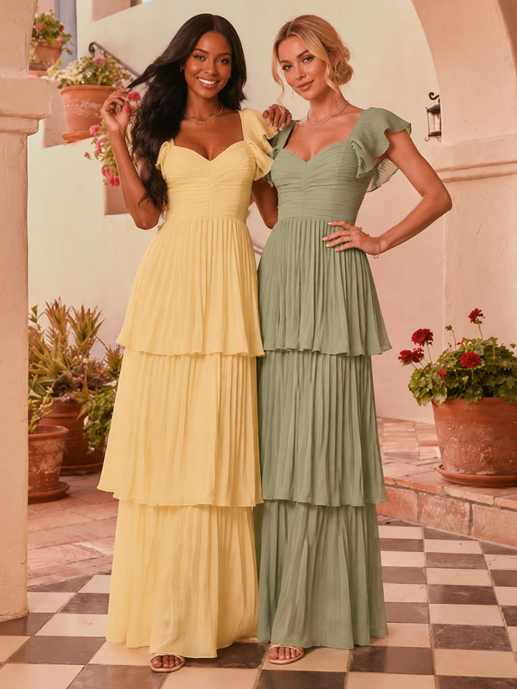 Chiffon A-Line Sweetheart Long Wedding Guest Dresses with Layered