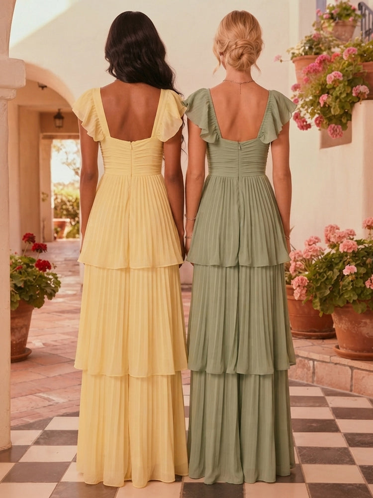 Chiffon A-Line Sweetheart Long Wedding Guest Dresses with Layered