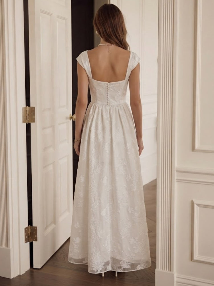 Jacquard A-Line Spaghetti Straps Long Wedding Guest Dresses with Pocket