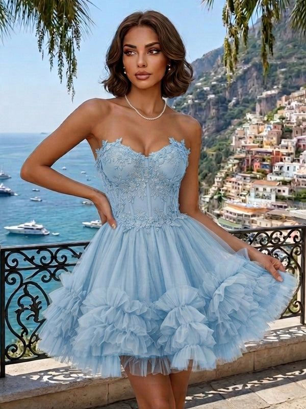 Tulle A-Line Sweetheart Mini Homecoming Dresses with Pleats