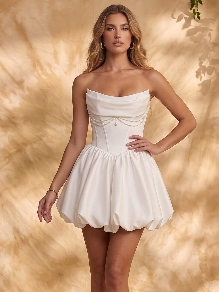 Satin A-Line Strapless Mini Homecoming Dresses with Pleated