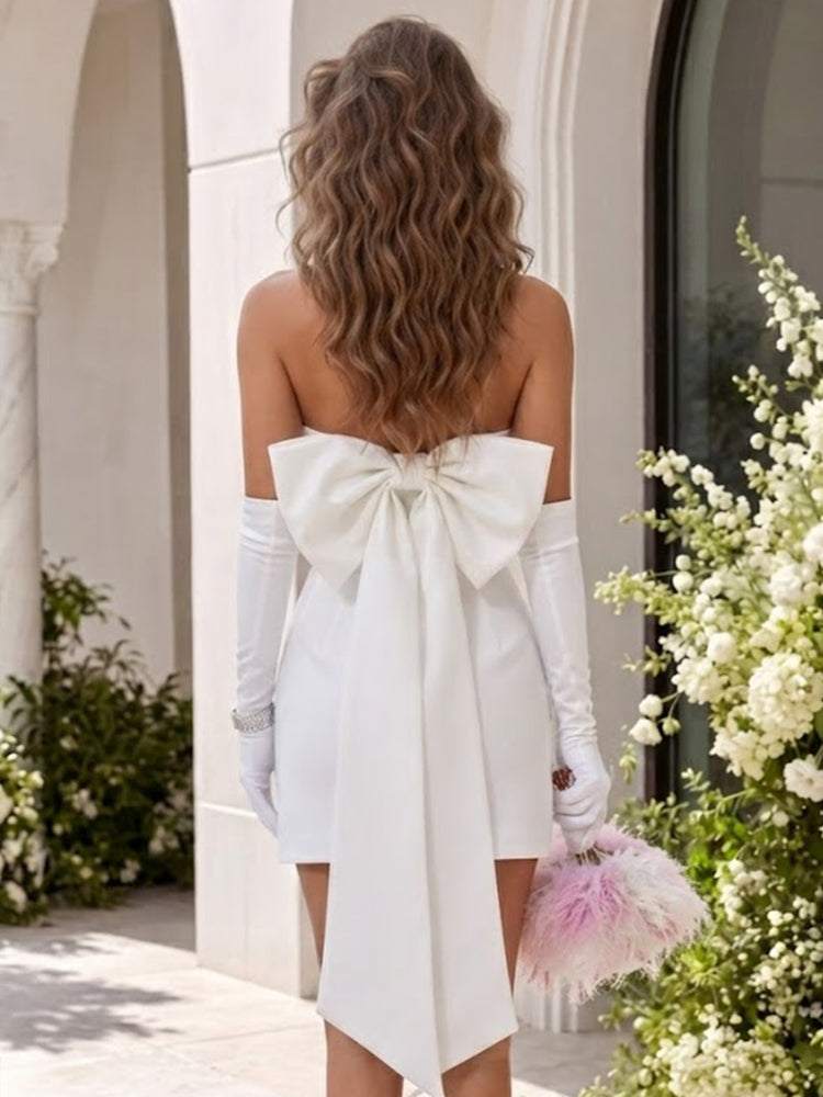Satin Mermaid Strapless Mini Homecoming Dresses with Bow