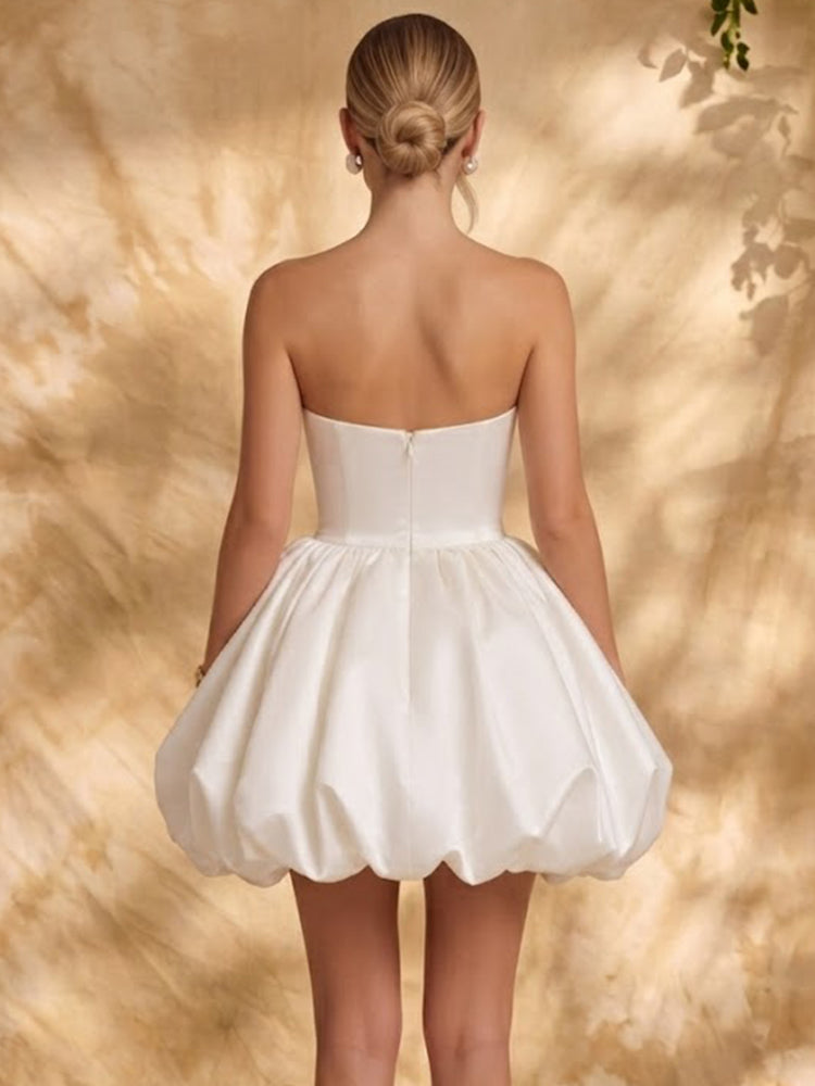Satin A-Line Strapless Mini Homecoming Dresses with Pleated