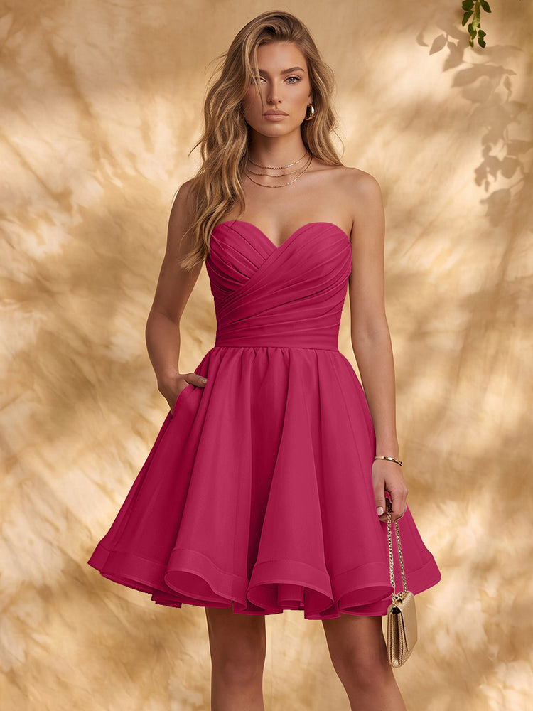 Chiffon A-Line Strapless Mini Homecoming Dresses with Pleated