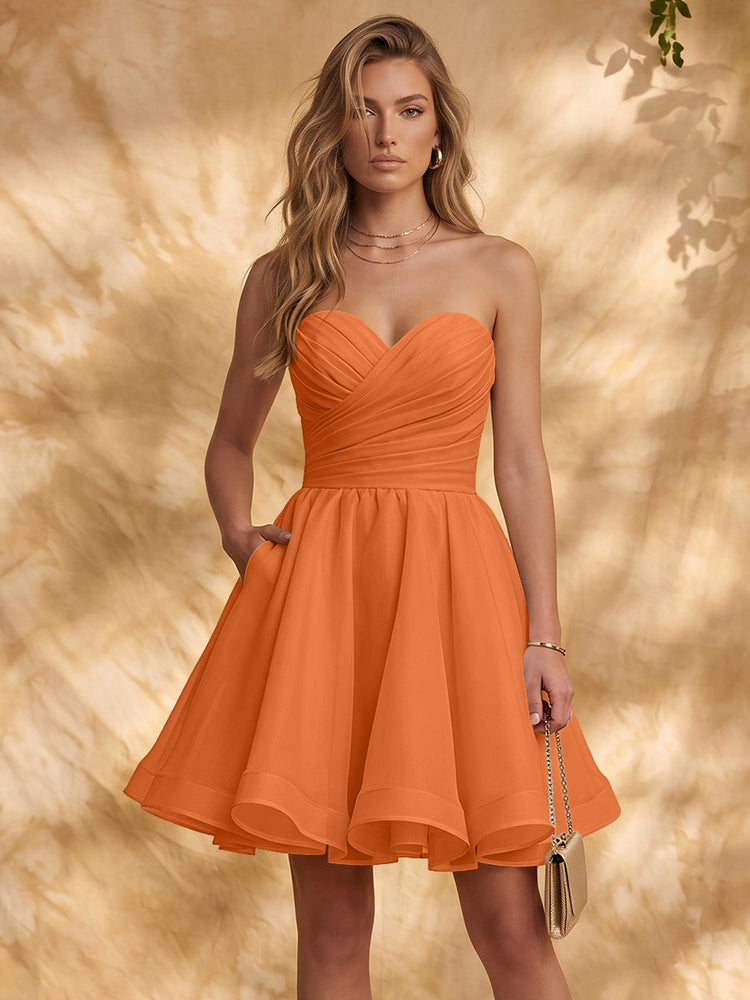 Chiffon A-Line Strapless Mini Homecoming Dresses with Pleated