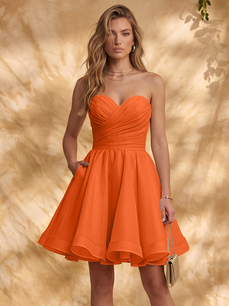 Chiffon A-Line Strapless Mini Homecoming Dresses with Pleated