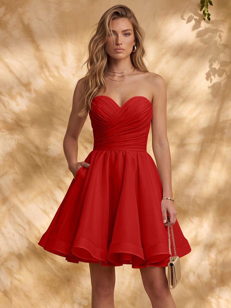 Chiffon A-Line Strapless Mini Homecoming Dresses with Pleated
