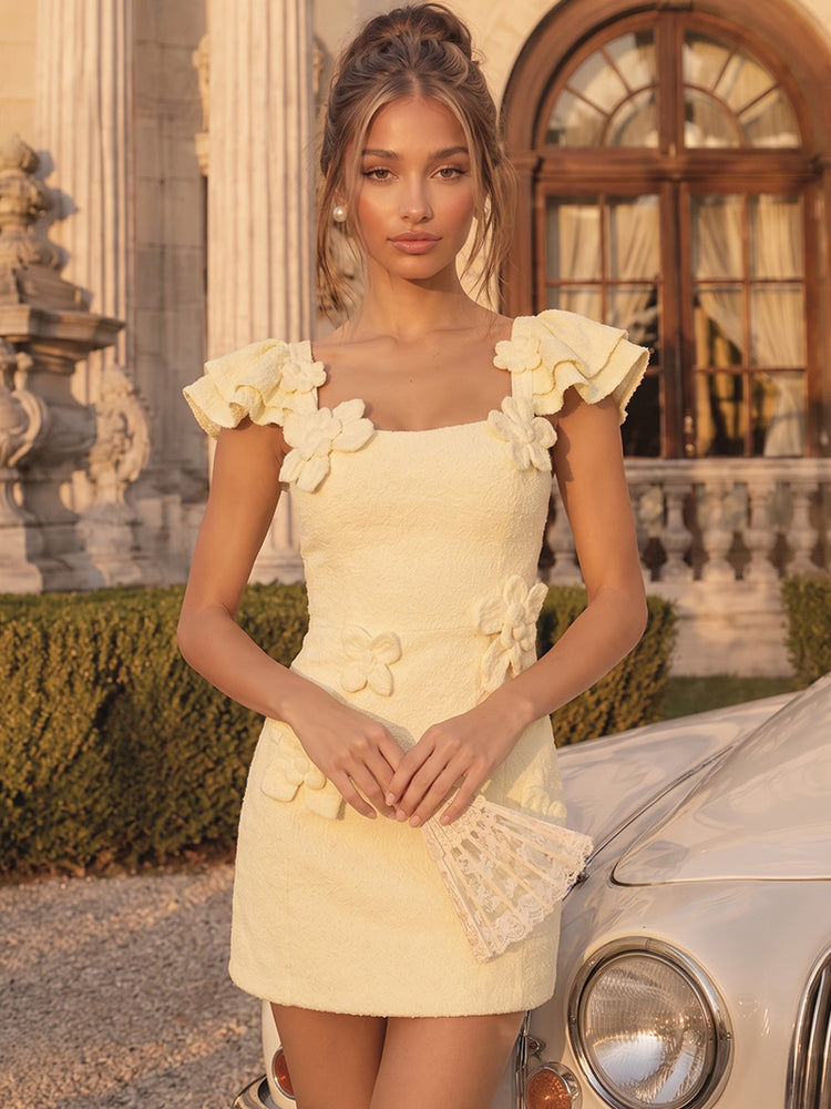 Satin Bodycon Square Neck Short Homecoming Dresses with 3D Flowers