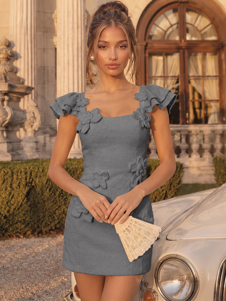 Satin Bodycon Square Neck Short Homecoming Dresses Party Dresses with 3D Flowers