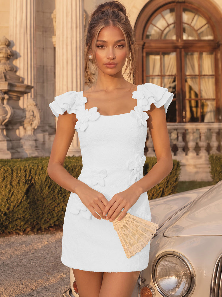 Satin Bodycon Square Neck Short Homecoming Dresses Party Dresses with 3D Flowers