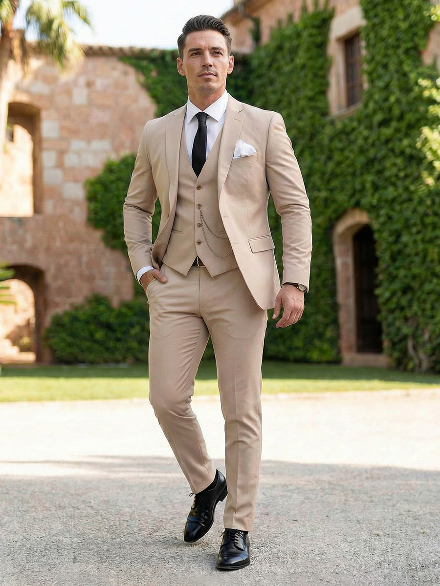Men's Slim Fit Notch Lapel 3 Pieces Wedding Formal Suit