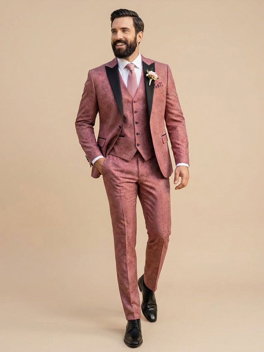 Men's Jacquard Peak Lapel Slim Fit Wedding Party Suit