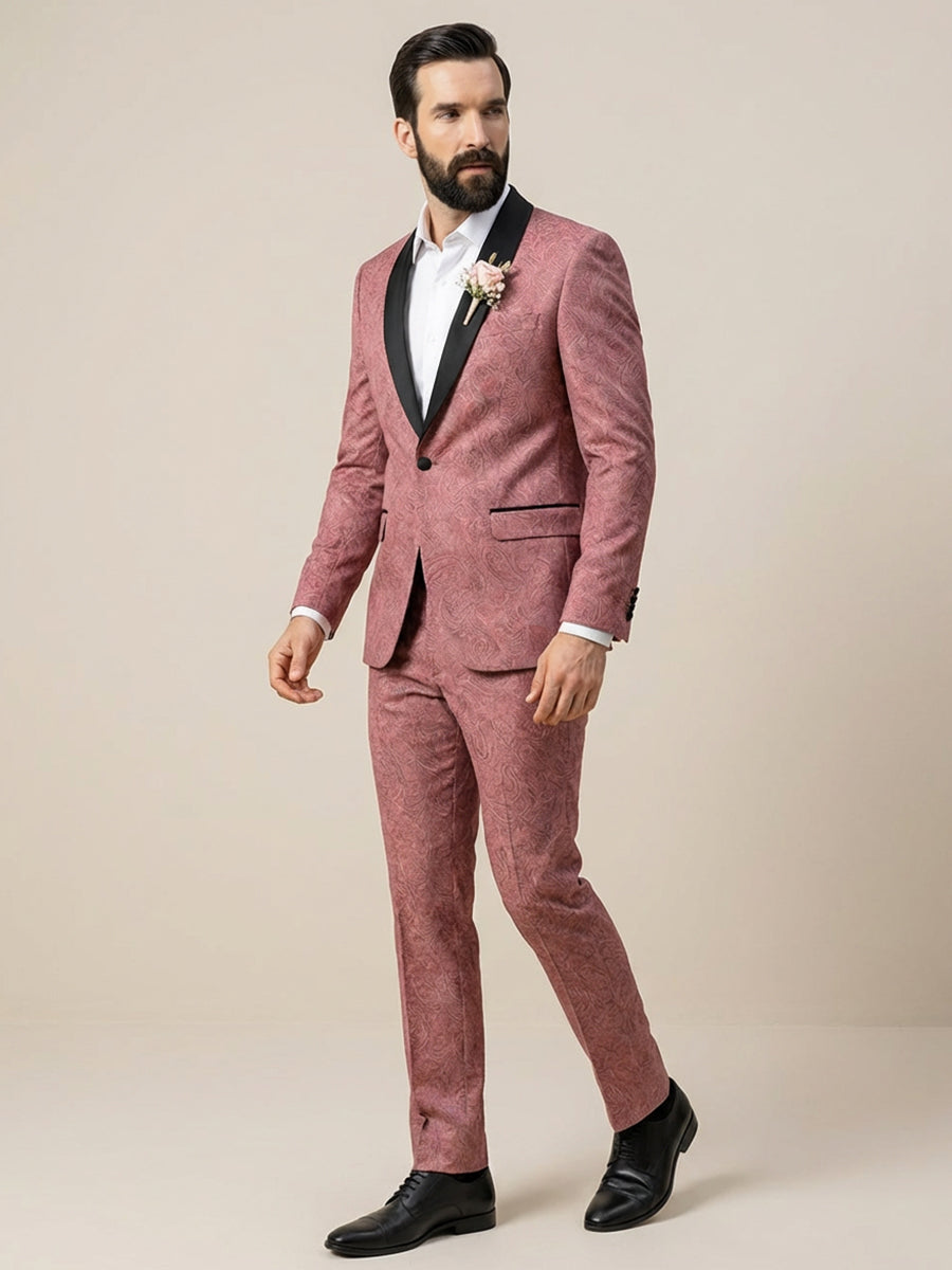 Men's Jacquard Peak Lapel Slim Fit Wedding Party Suit