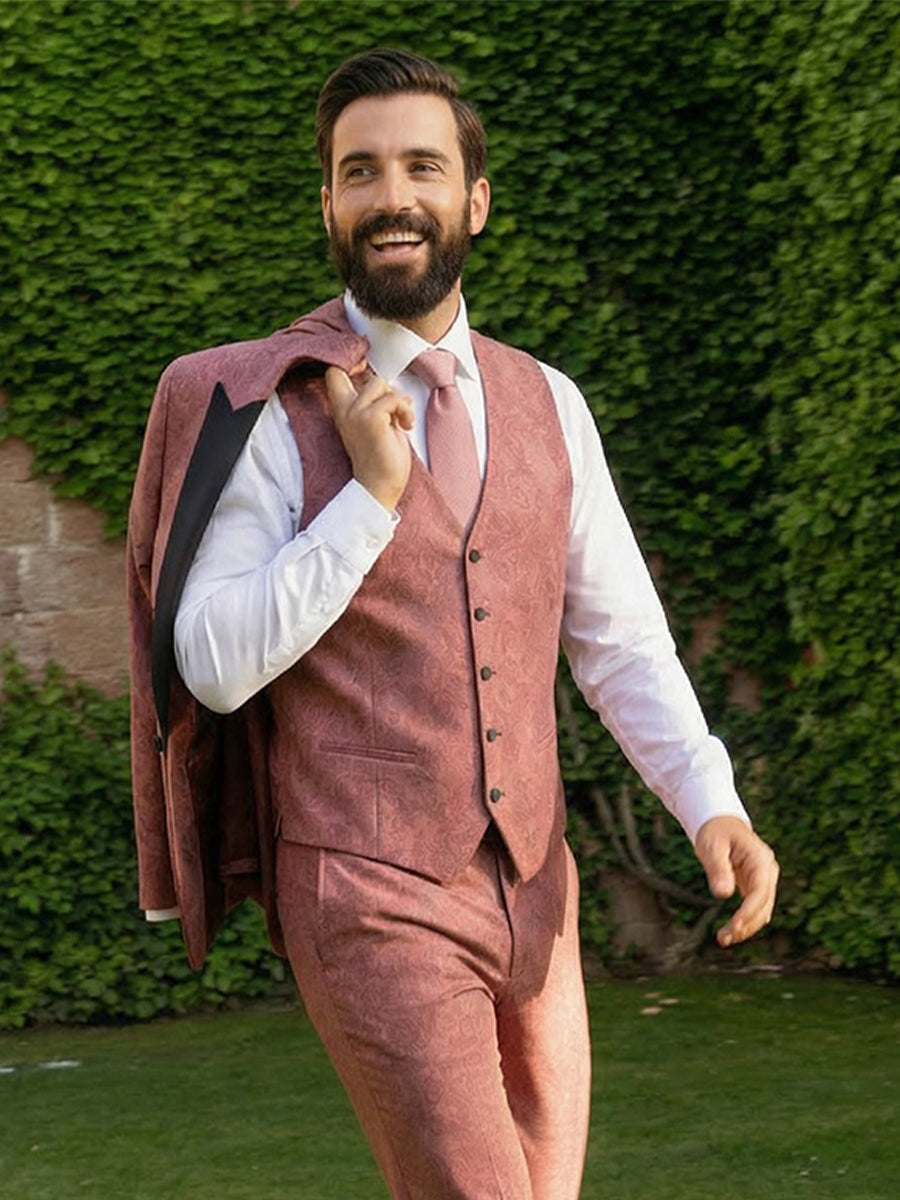 Men's Jacquard Peak Lapel Slim Fit Wedding Party Suit