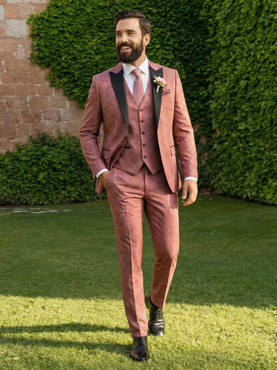 Men's Jacquard Peak Lapel Slim Fit Wedding Party Suit