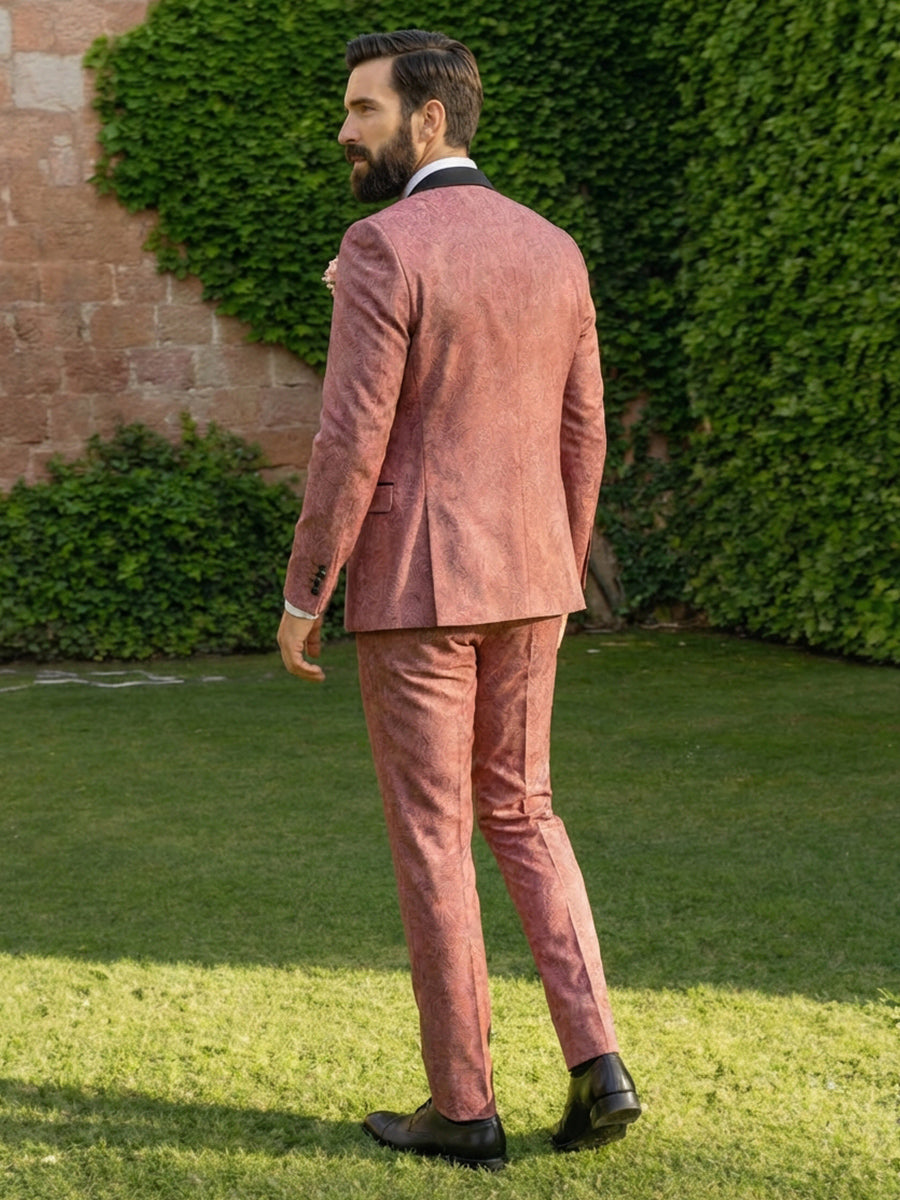 Men's Jacquard Peak Lapel Slim Fit Wedding Party Suit