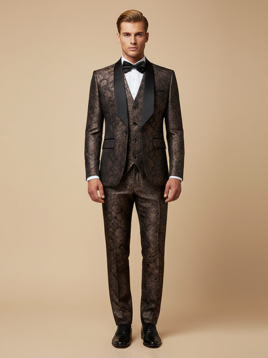 Men's Jacquard Slim Fit Shawl Lapel Floral Wedding Suit
