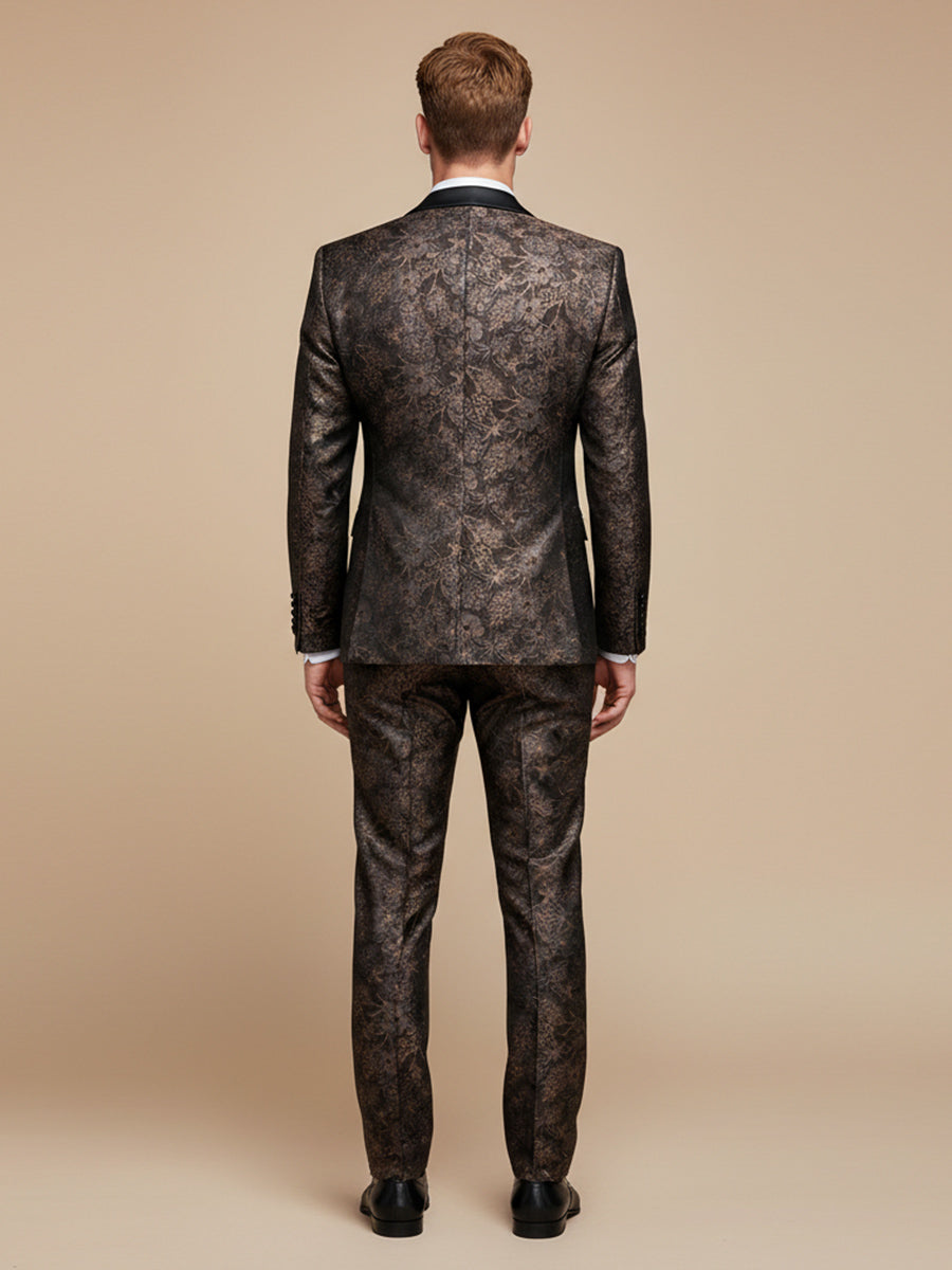 Men's Jacquard Slim Fit Shawl Lapel Floral Wedding Suit