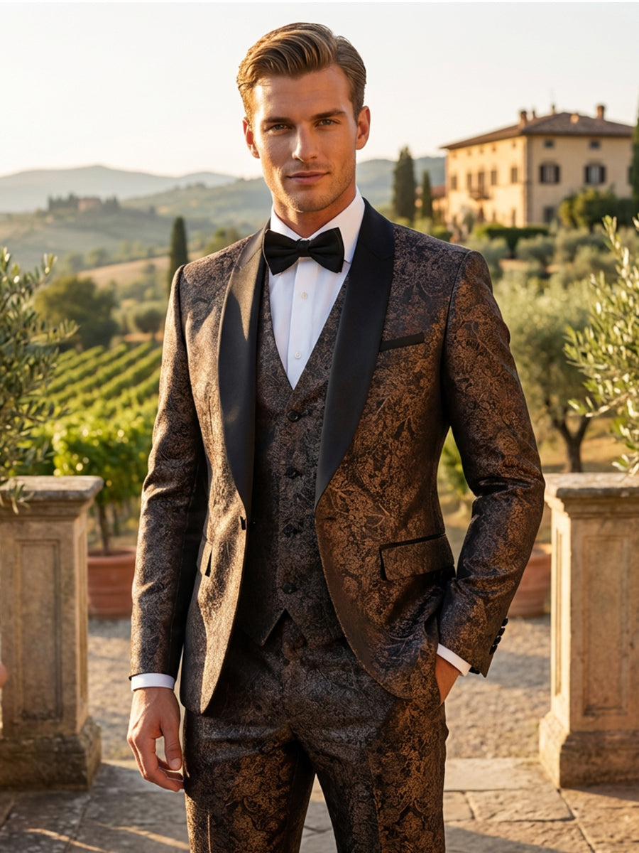 Men's Jacquard Slim Fit Shawl Lapel Floral Wedding Suit