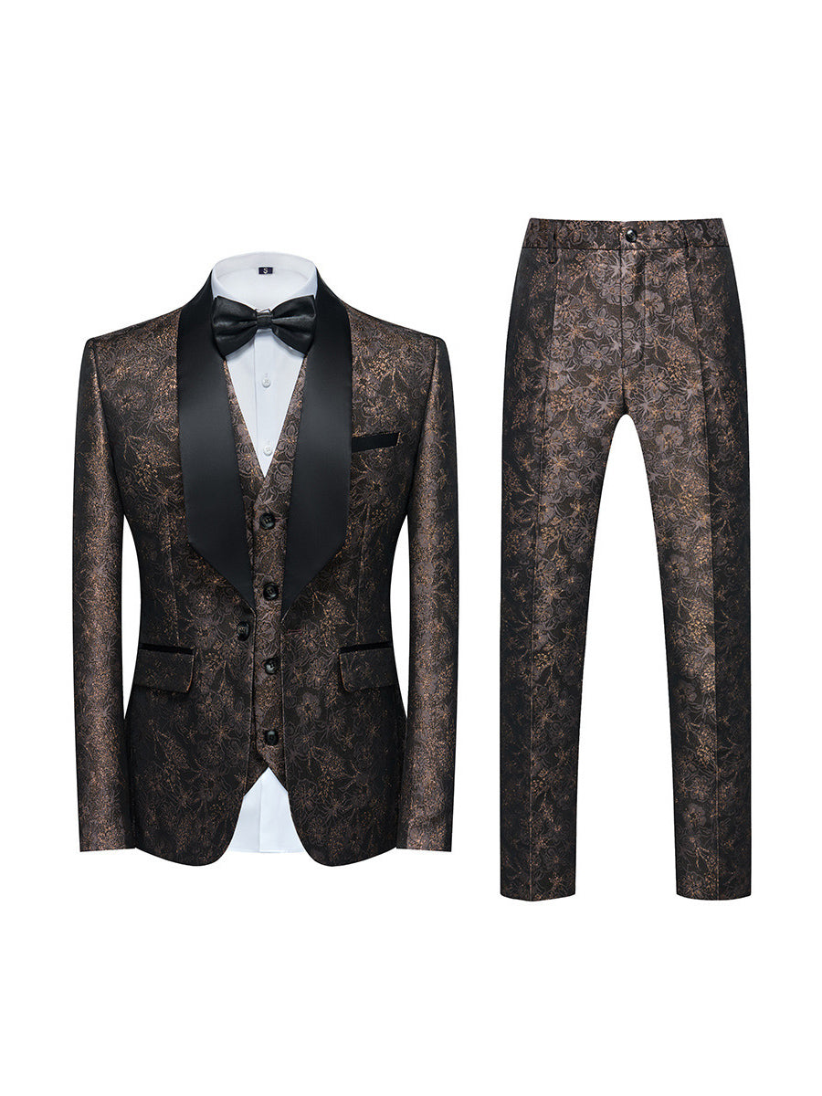 Men's Jacquard Slim Fit Shawl Lapel Floral Wedding Suit