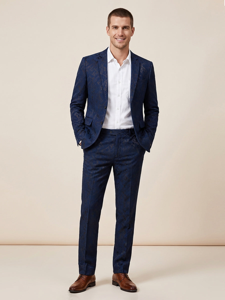 Men's 2 Pieces Slim Fit Notch Lapel Jacquard Wedding Suit