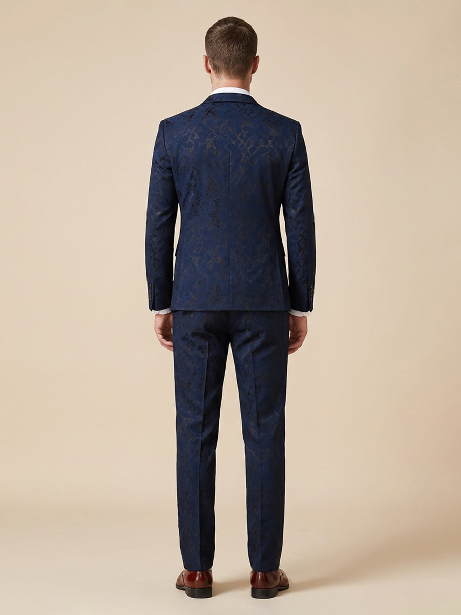 Men's 2 Pieces Slim Fit Notch Lapel Jacquard Wedding Suit