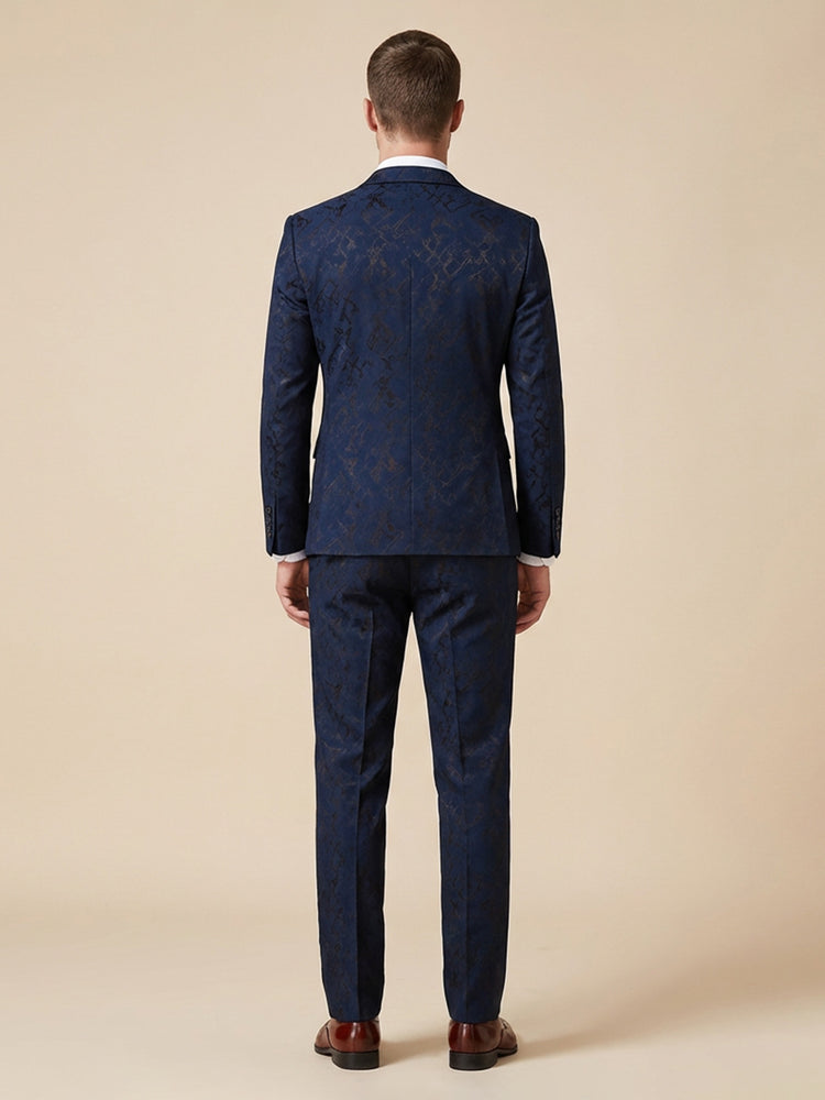 Men's 2 Pieces Slim Fit Notch Lapel Jacquard Wedding Suit