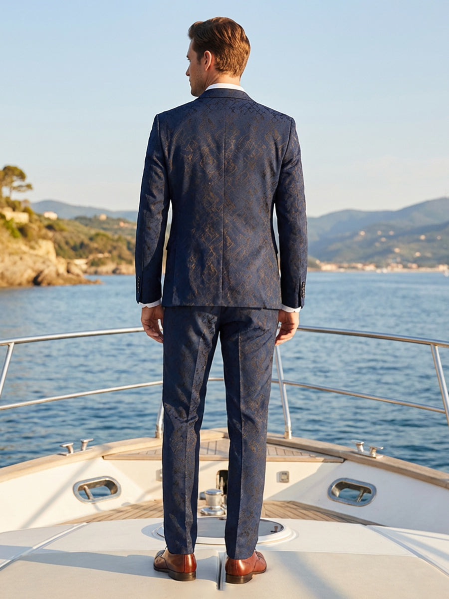 Men's 2 Pieces Slim Fit Notch Lapel Jacquard Wedding Suit