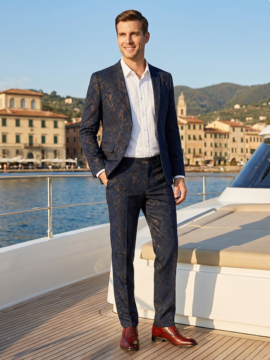 Men's 2 Pieces Slim Fit Notch Lapel Jacquard Wedding Suit