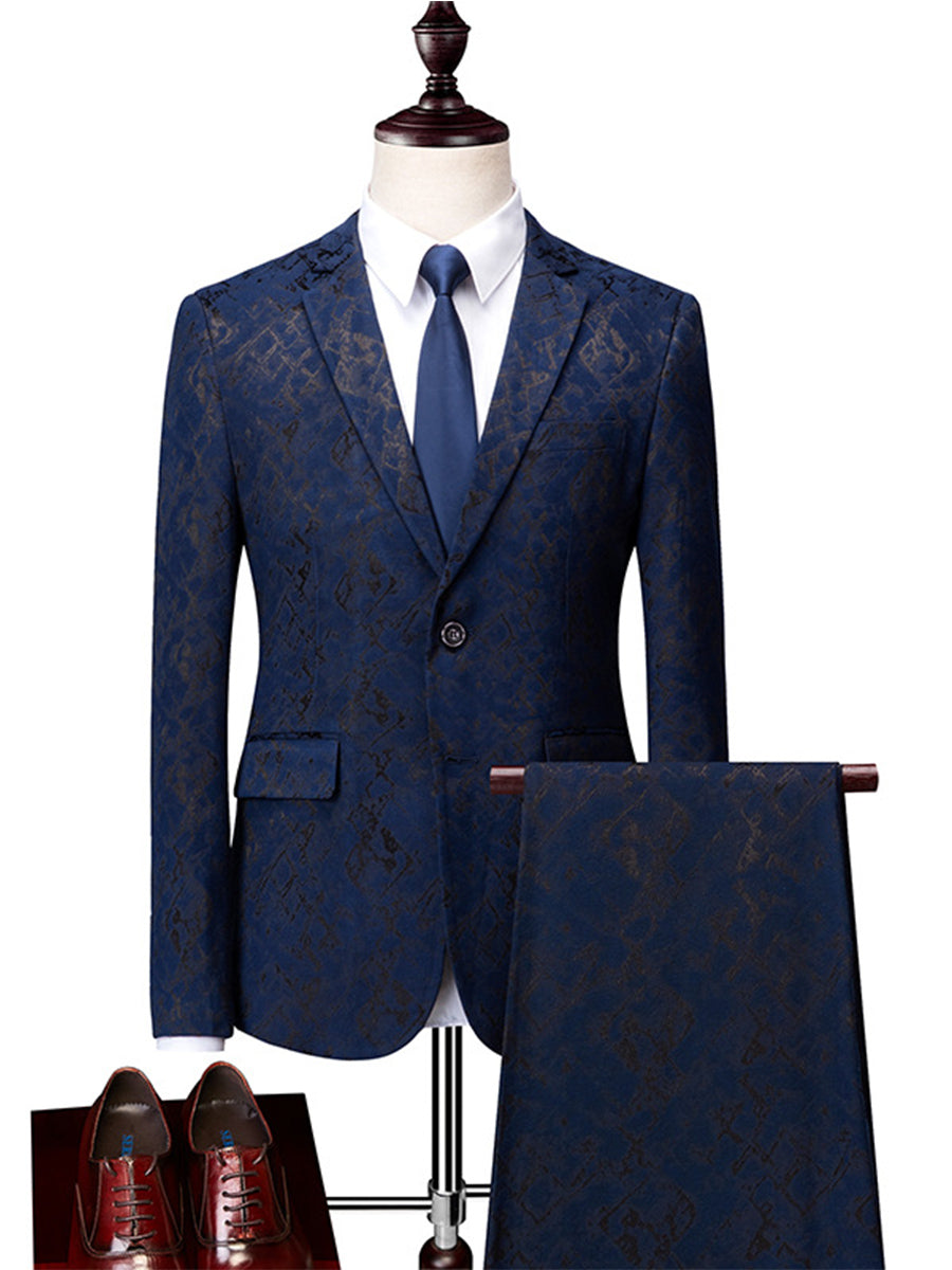 Men's 2 Pieces Slim Fit Notch Lapel Jacquard Wedding Suit